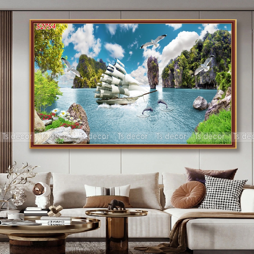 Tranh decal thuận buồm xuôi gió bán chạy nhất, sẵn keo dán chỉ bóc là dán
