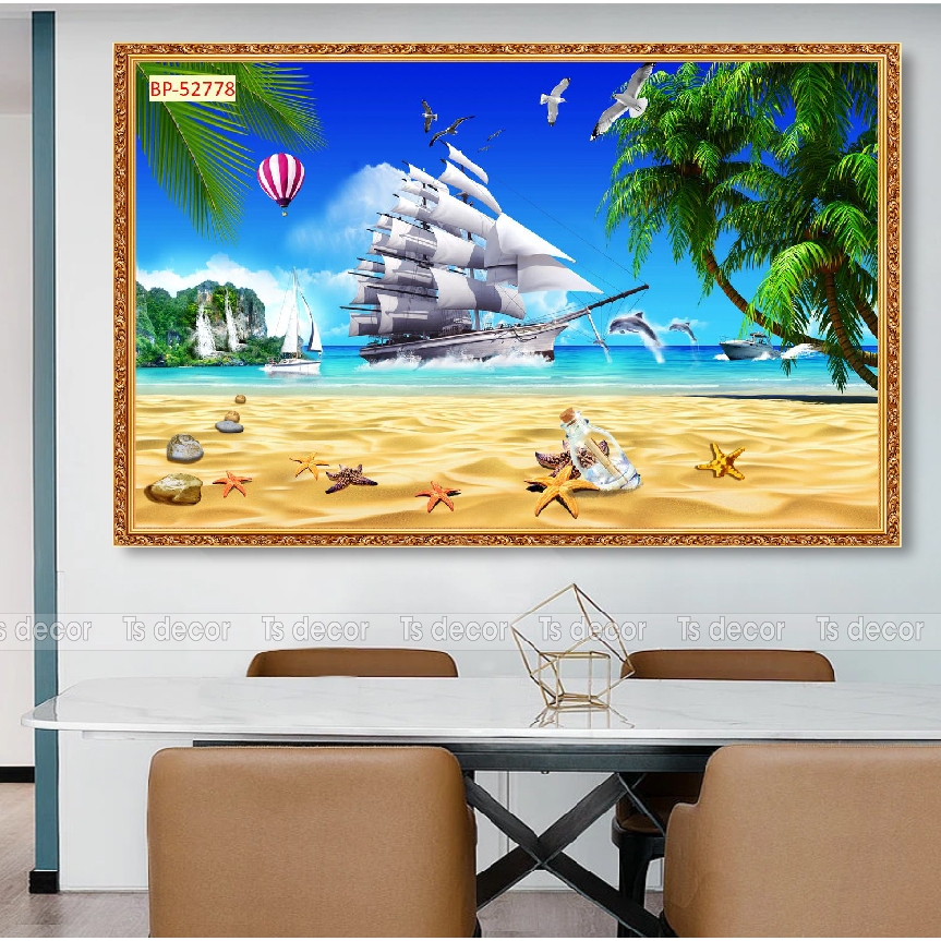 Tranh decal thuận buồm xuôi gió bán chạy nhất, sẵn keo dán chỉ bóc là dán