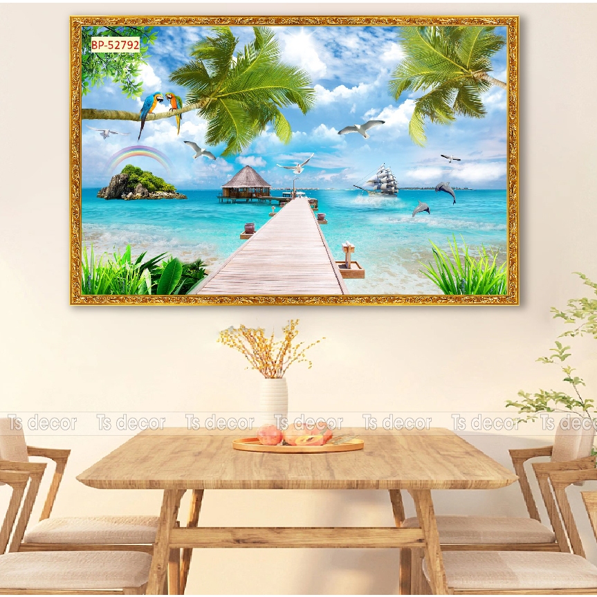 Tranh decal thuận buồm xuôi gió bán chạy nhất, sẵn keo dán chỉ bóc là dán