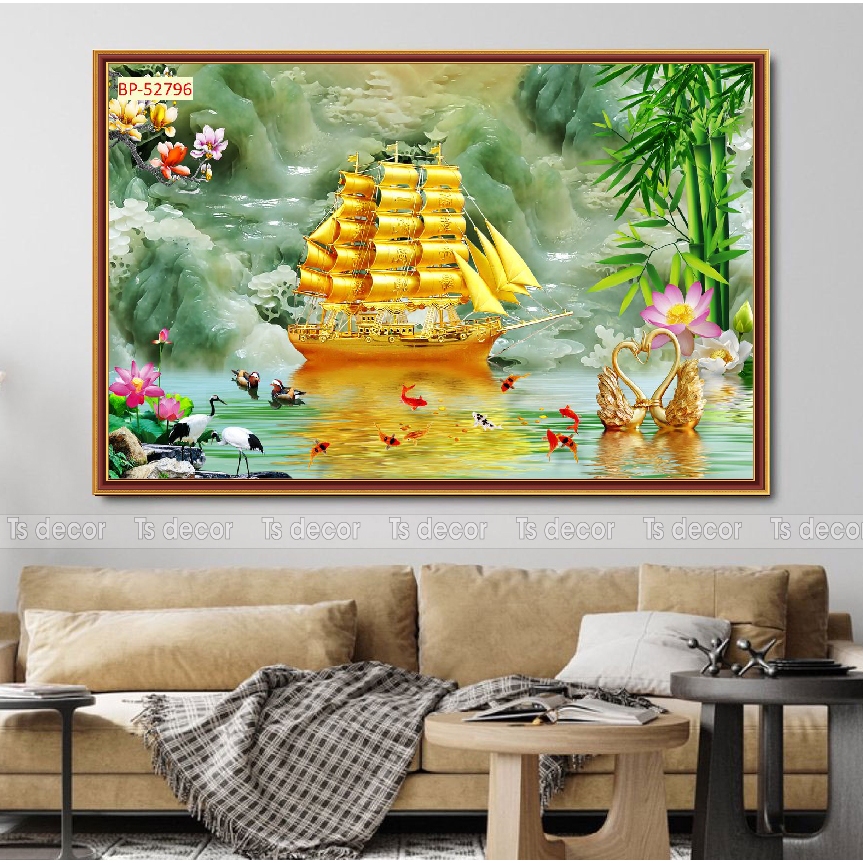 Tranh decal thuận buồm xuôi gió bán chạy nhất, sẵn keo dán chỉ bóc là dán