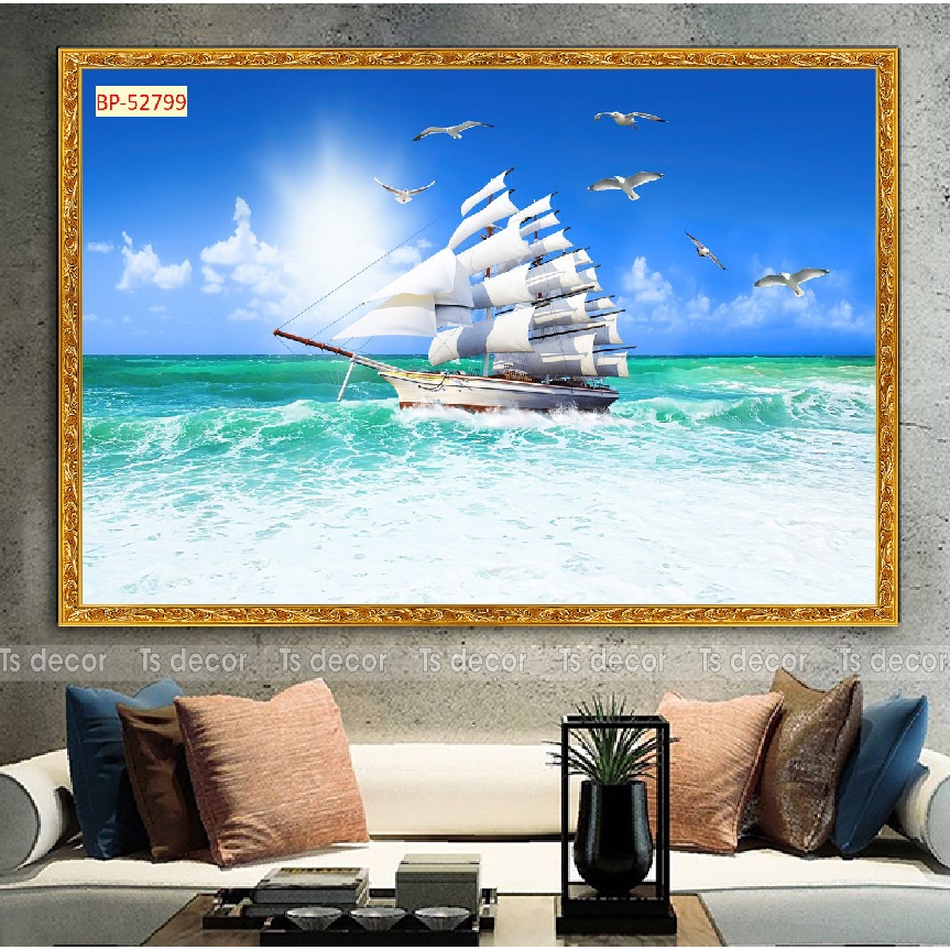 Tranh decal thuận buồm xuôi gió bán chạy nhất, sẵn keo dán chỉ bóc là dán