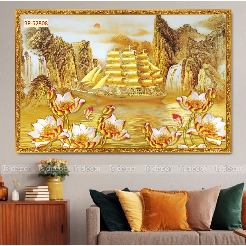 Tranh decal thuận buồm xuôi gió bán chạy nhất, sẵn keo dán chỉ bóc là dán