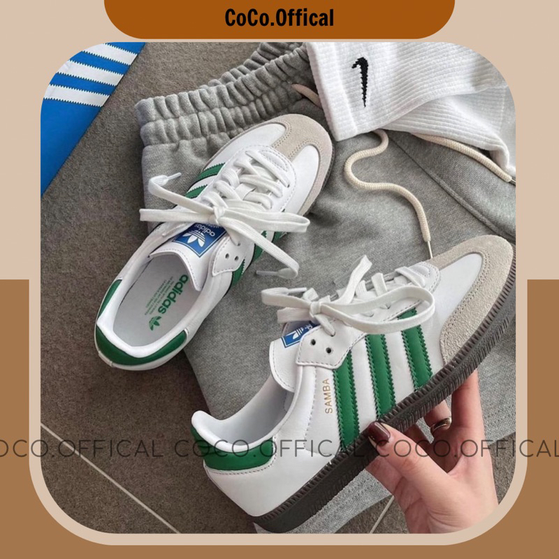 Giày Adi.das Samba White Green Xanh Lá Lai Au Cao Cấp