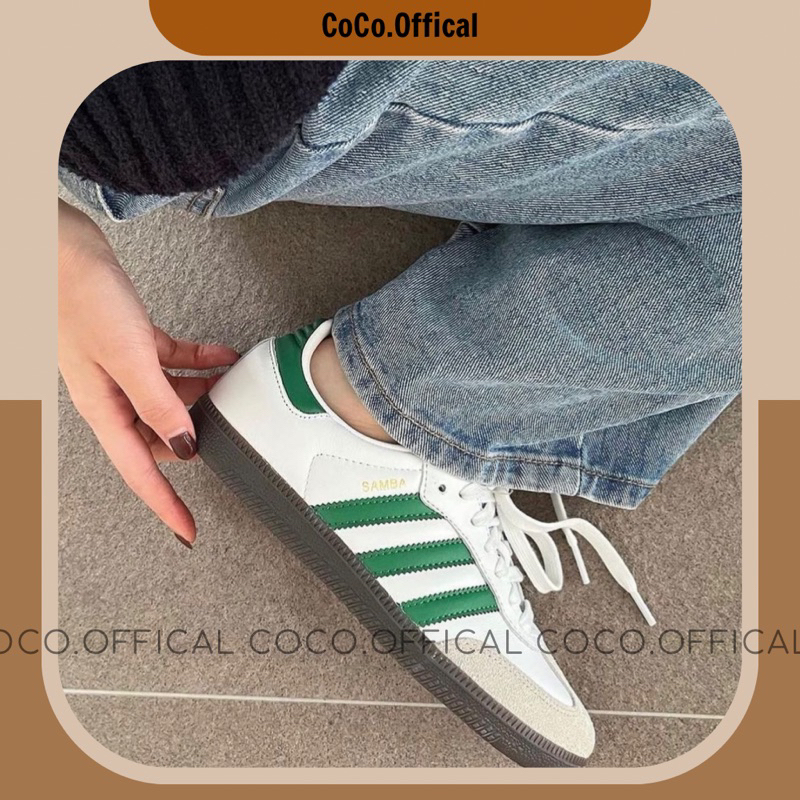 Giày Adi.das Samba White Green Xanh Lá Lai Au Cao Cấp