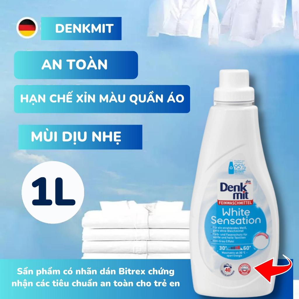 Nước Giặt Đồ Trắng Denkmit White Sensation 1L Tomlige, Giúp Làm Sạch Vết Bẩn, Giữ Màu Trắng Cho Quần Áo, Bảo Vệ Sợi Vải