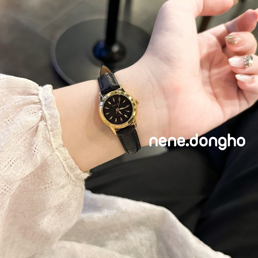 Đồng hồ nữ HL Ah348 dây da size nhỏ 24mm chống nước tốt [Tặng pin và hộp]