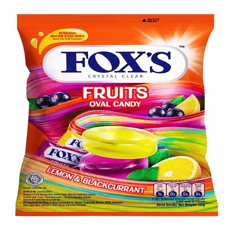 Kẹo Fox's Berries,coffee world,Oval Candy Lemon mint & Apple mint,Fruits Oval Candy Lemon & Blackcurrant