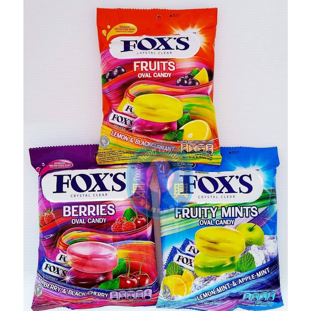 Kẹo Fox's Berries,coffee world,Oval Candy Lemon mint & Apple mint,Fruits Oval Candy Lemon & Blackcurrant