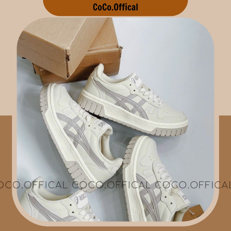 Giày Asic Court Mz Beige Grey Da Thật Lai Au Nam Nữ