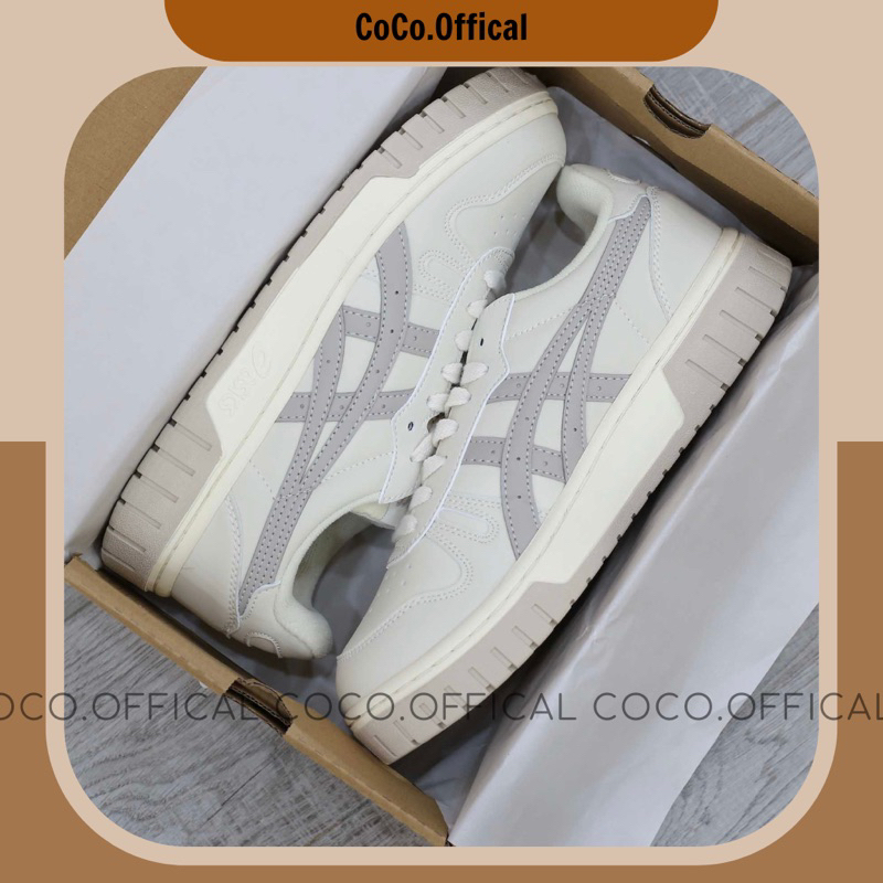 Giày Asic Court Mz Beige Grey Da Thật Lai Au Nam Nữ [ Fullbox Cao Cấp ]