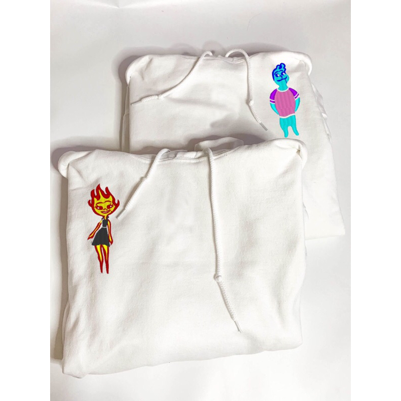 Áo Hoddie Đôi Nam Nữ thêu hình lửa với nước, Áo Hoddie Unisex