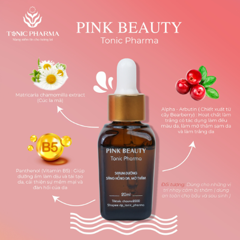 Serum dưỡng sáng da mờ thâm Môi, nách, thâm do mụn Pink Beauty - Tonic Pharma - 20ml