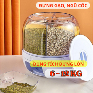 Thùng gạo, thùng đựng hạt ngũ cốc đa năng thông minh 6 ngăn xoay 360 độ chính hãng