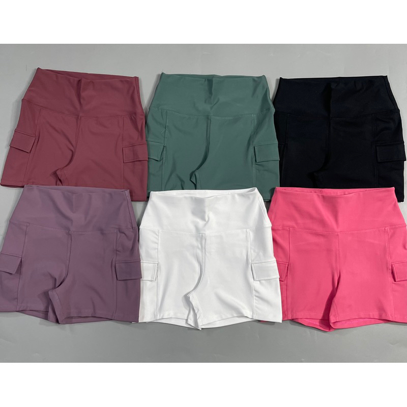 Quần Đùi Tập Gym Nữ Vải Thun Lưng Cao Có Túi 2 Bên