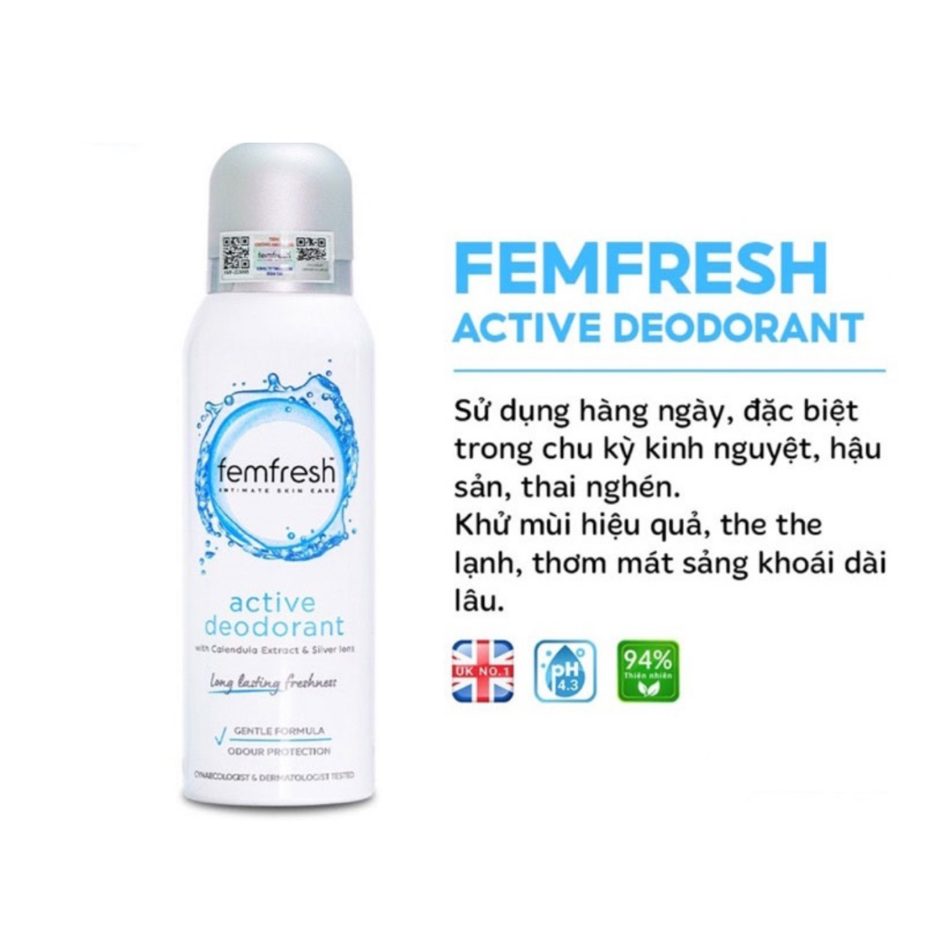 Hàng Công Ty Xịt Khử Mùi Thơm Mát Vùng Kín Femfresh Intimate Skin Care 125ML Chính Hãng