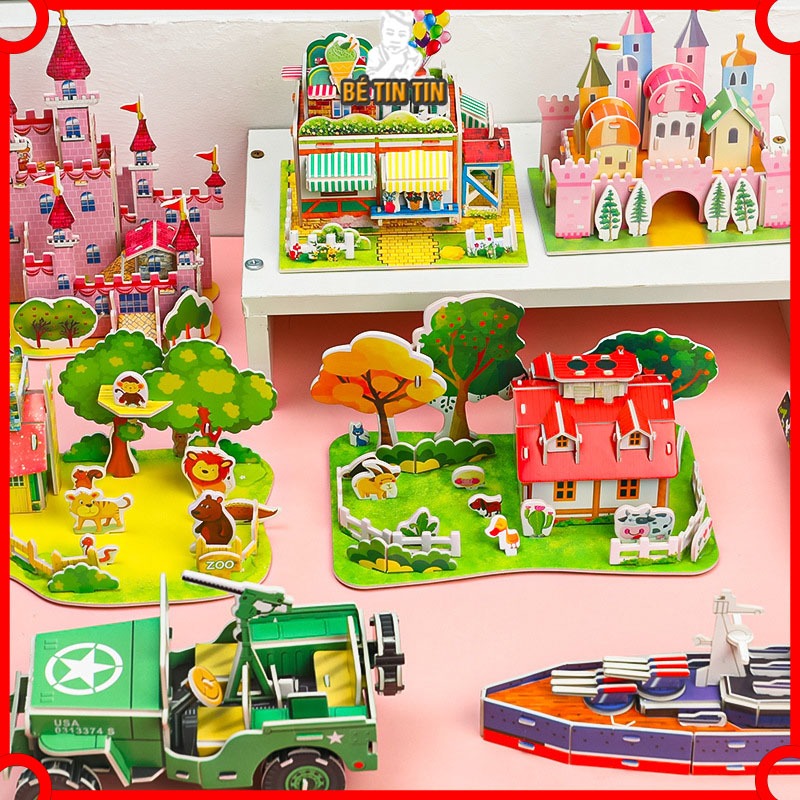 Đồ Chơi Xếp Hình Cho Bé, Xếp Hình 3d Xốp Trang Trí Mô Hình Xe Tăng, Máy Bay, Lâu Đài Phù Hợp làm Quà Tặng