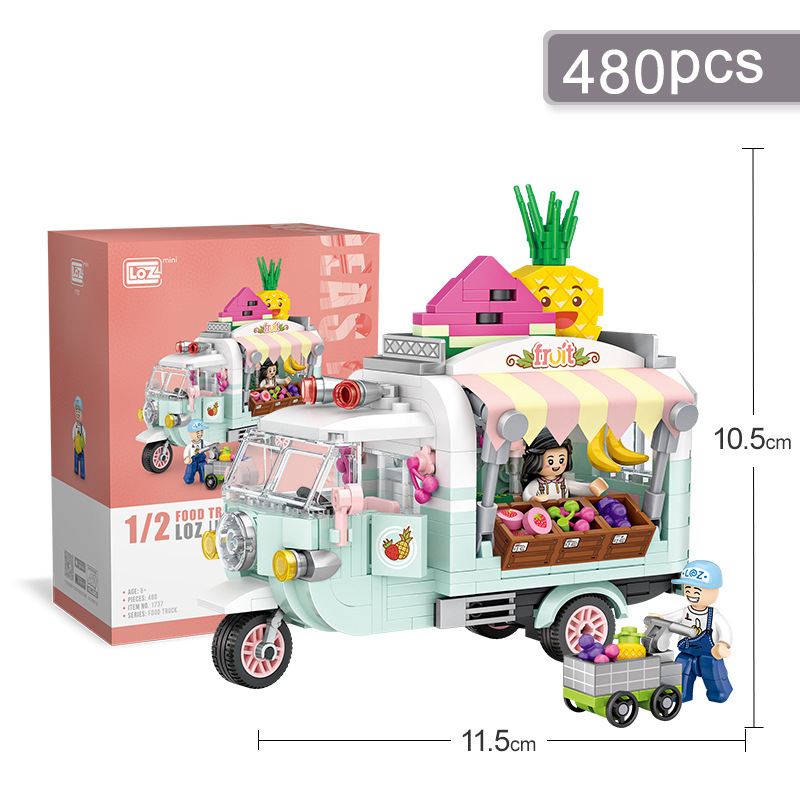 Bộ mô hình lắp ráp các mẫu xe ô tô đồ ăn Loz: Fruit Truck-Dessert Car-Pizza Truck-Coffee Truck