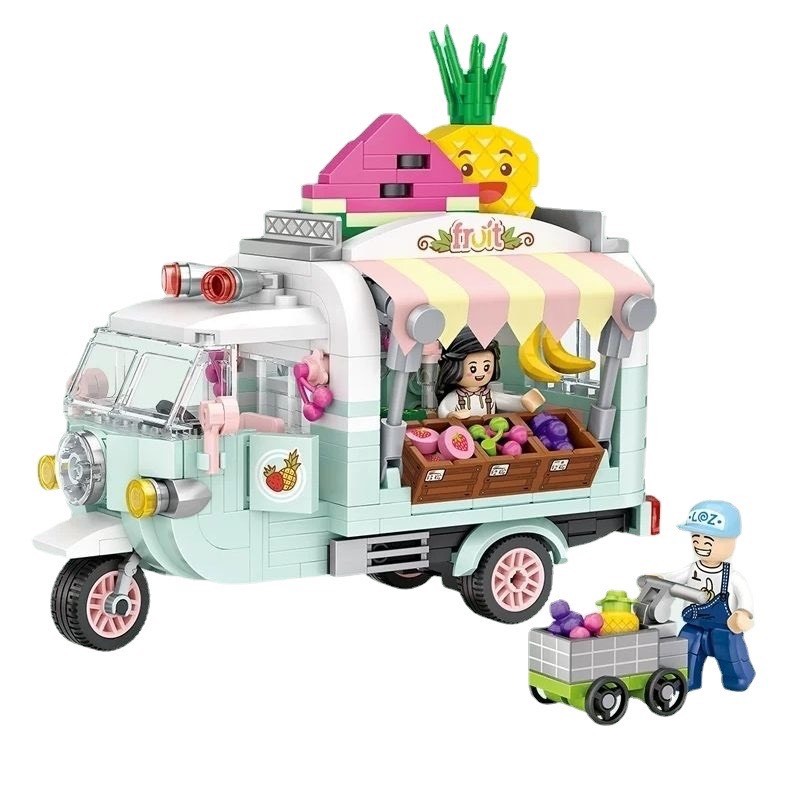 Bộ mô hình lắp ráp các mẫu xe ô tô đồ ăn Loz: Fruit Truck-Dessert Car-Pizza Truck-Coffee Truck