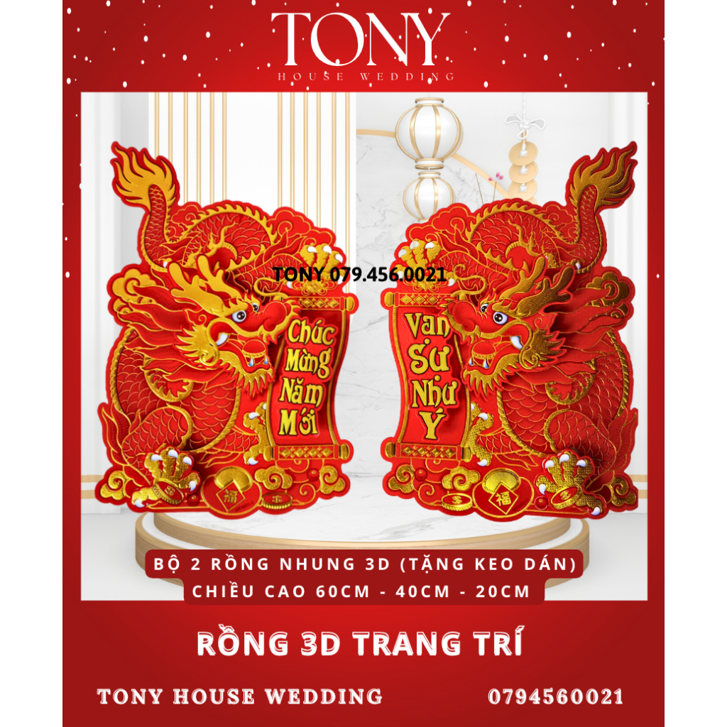 Hình 3D trang trí tết, hình em bé chúc tết, hình thần tài, hình con vật theo năm trang trí cửa kính - TONYHOUSE