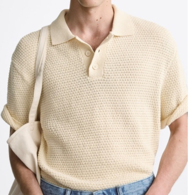 Áo polo nam Zara authentic CROCHET KNIT size M