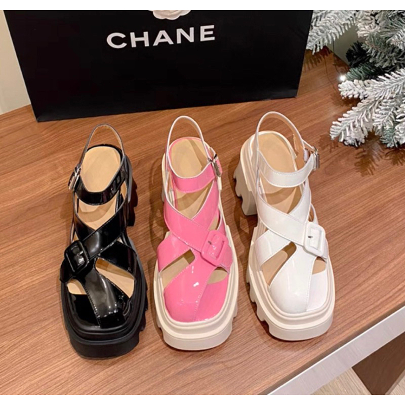 🌺 ORDER 🌺 Giày chunky đế cao su quai dây chéo 8cm 34-39