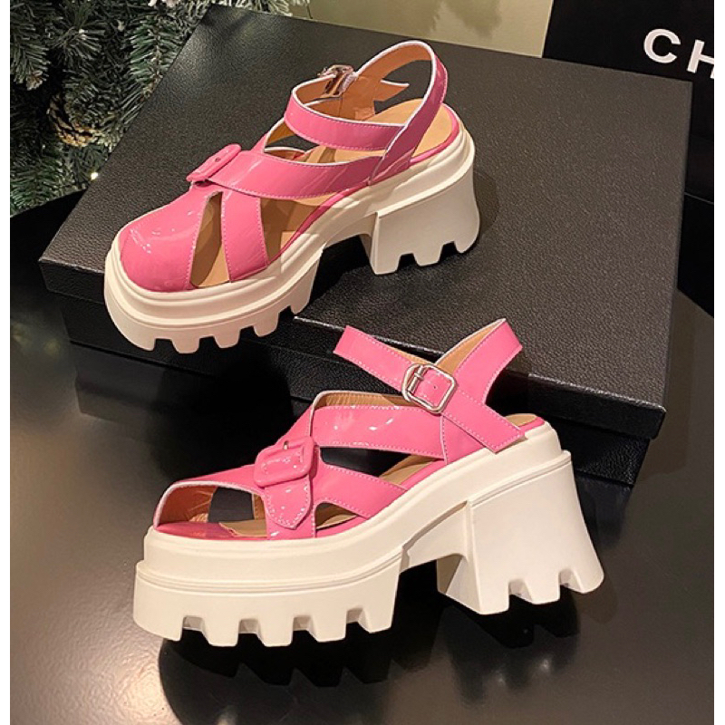 🌺 ORDER 🌺 Giày chunky đế cao su quai dây chéo 8cm 34-39