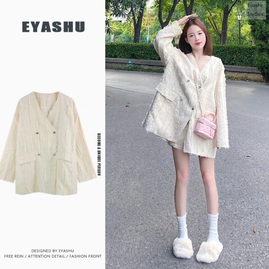 (Hàng Đẹp)Ảnh thật 3 hình cuối-2W307.Áo blazer cúc tim thời trang xuân thu Hàn Quốc