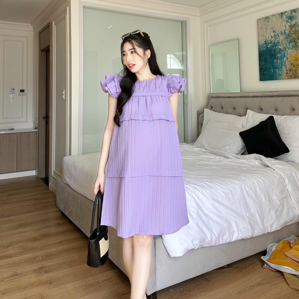 EVERMOM l Đầm bầu Lena tay bèo form babydoll trẻ trung năng động cho mẹ bầu