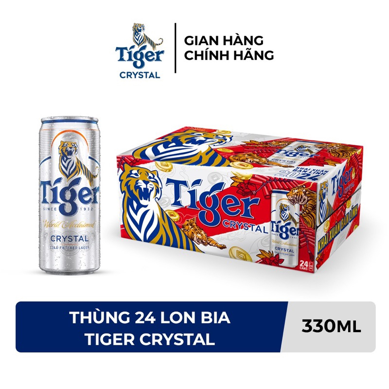 Nồng độ cồn 4.6% - Thùng 24 lon bia Tiger Crystal 330ml/lon - Bao bì Xuân