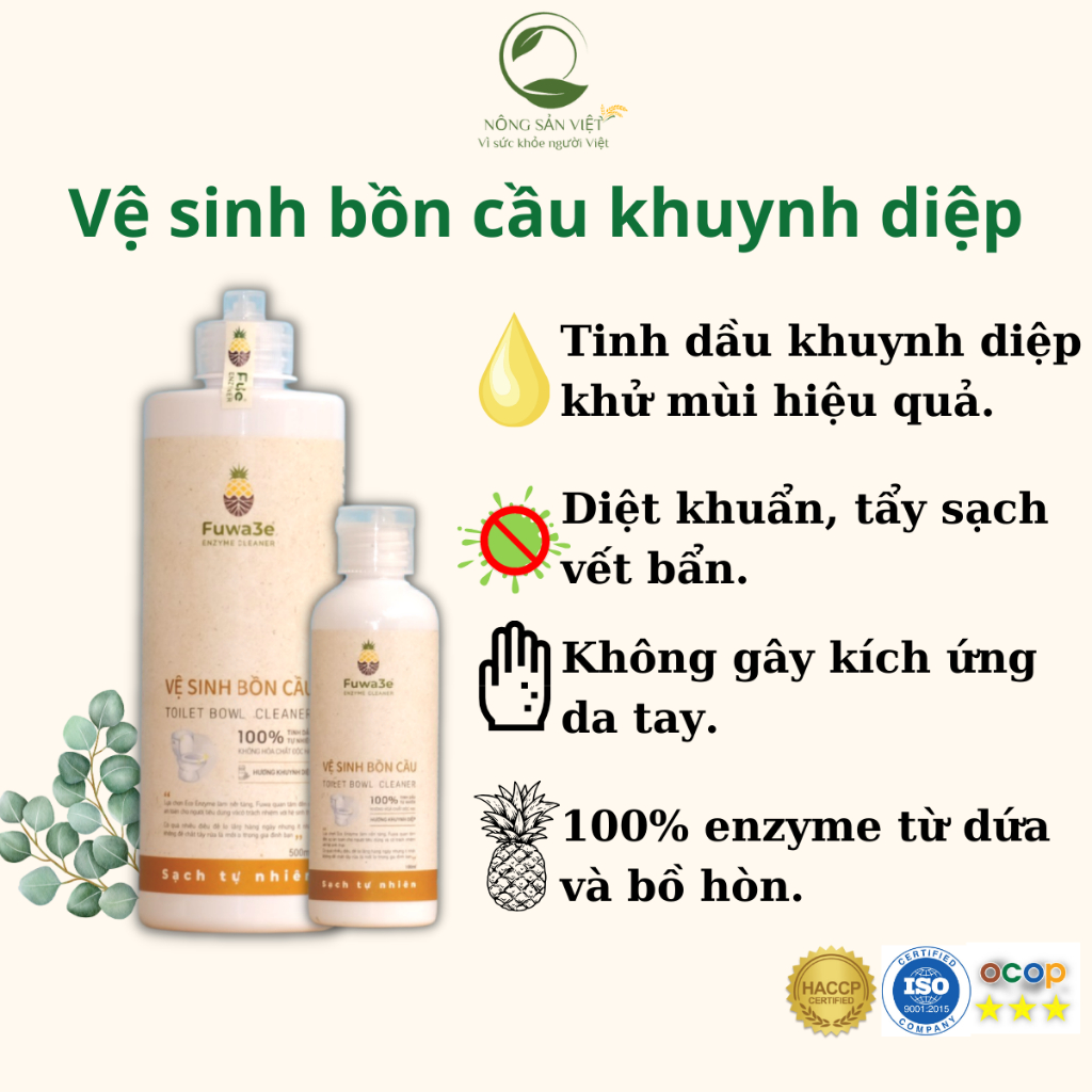 Vệ Sinh bồn cầu nhà vệ sinh Fuwa3e Hữu Cơ chai 100ml Hương Khuynh Diệp khử mùi nhà vệ sinh
