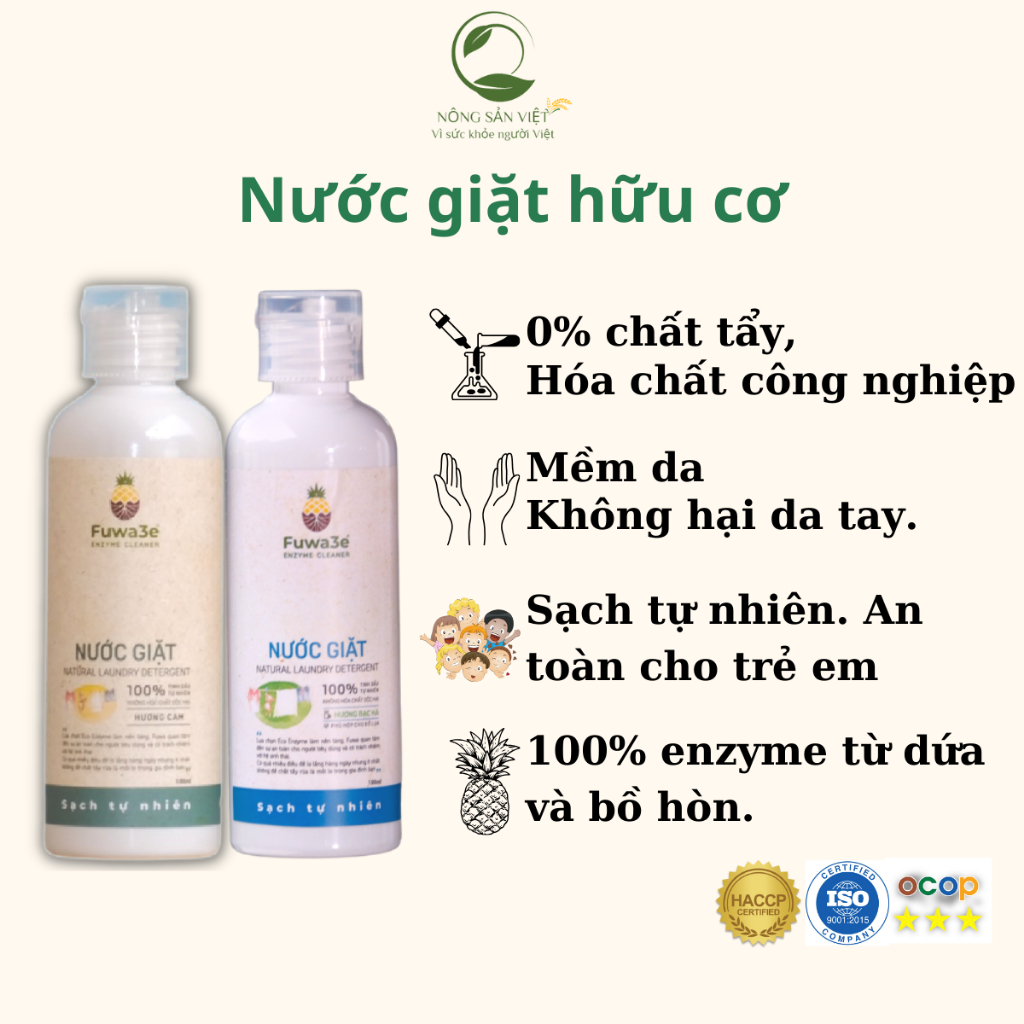 Nước Giặt Hữu Cơ Từ Dứa Lên Men Fuwa3e Không Hại Da Tay, An Toàn Cho Trẻ Em Và Người Viêm Da Cơ Địa