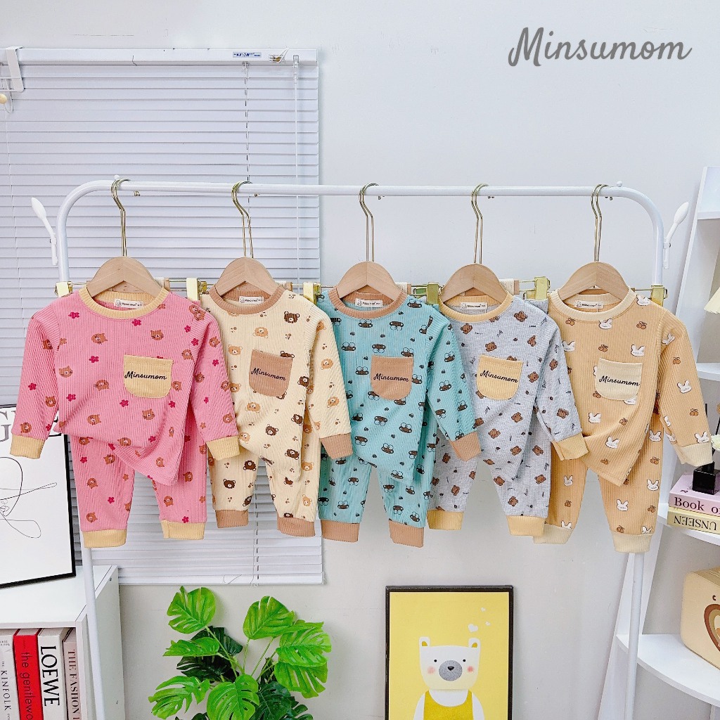 Quần Áo Len Tăm Cho Bé, Bộ Thun Len Dài Tay Minky Mom Thu Đông Khuy Giữa Bé Trai Bé Gái