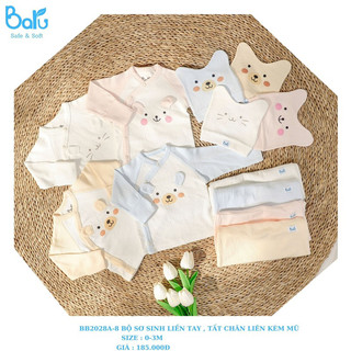 Bộ sơ sinh liền tay kèm mũ Baru