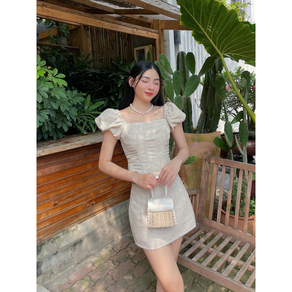 Set Áo Croptop Tay Phồng Phối Chân Váy Dáng A  - KINSU SET