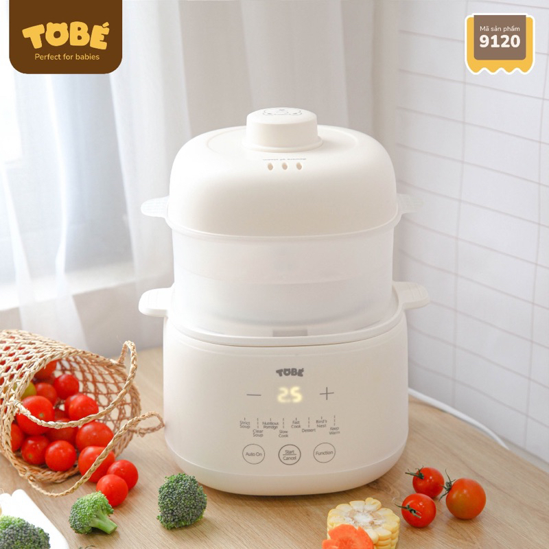 (Tặng yếm ăn dặm silicon Tobé) Nồi nấu cháo chậm Komi hãng Tobé 1L