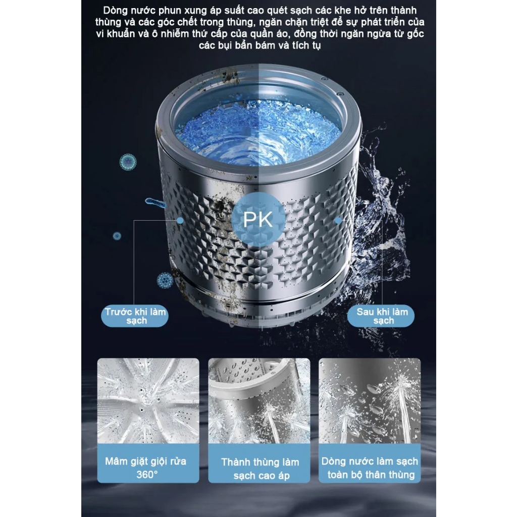 Máy giặt mini SAKURA cho bé và sinh viên khử khuẩn bằng ánh sáng xanh tự động 100% giặt vắt sả tiết kiệm điện BH 12tháng