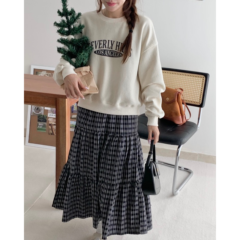 KAYY. Chân váy kẻ dài tầng _ cv2383