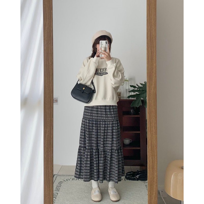 KAYY. Chân váy kẻ dài tầng _ cv2383