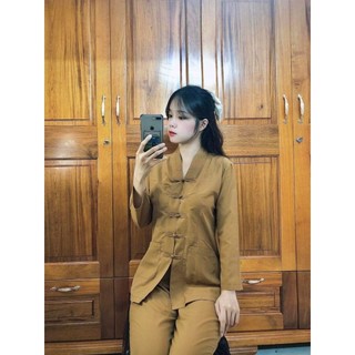 La Hán nữ.đồ lam set thời Trang nữ đi chùa truyền thống tay dài vải kate