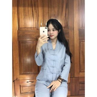 La Hán nữ.đồ lam set thời Trang nữ đi chùa truyền thống tay dài vải kate