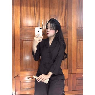 La Hán nữ.đồ lam set thời Trang nữ đi chùa truyền thống tay dài vải kate