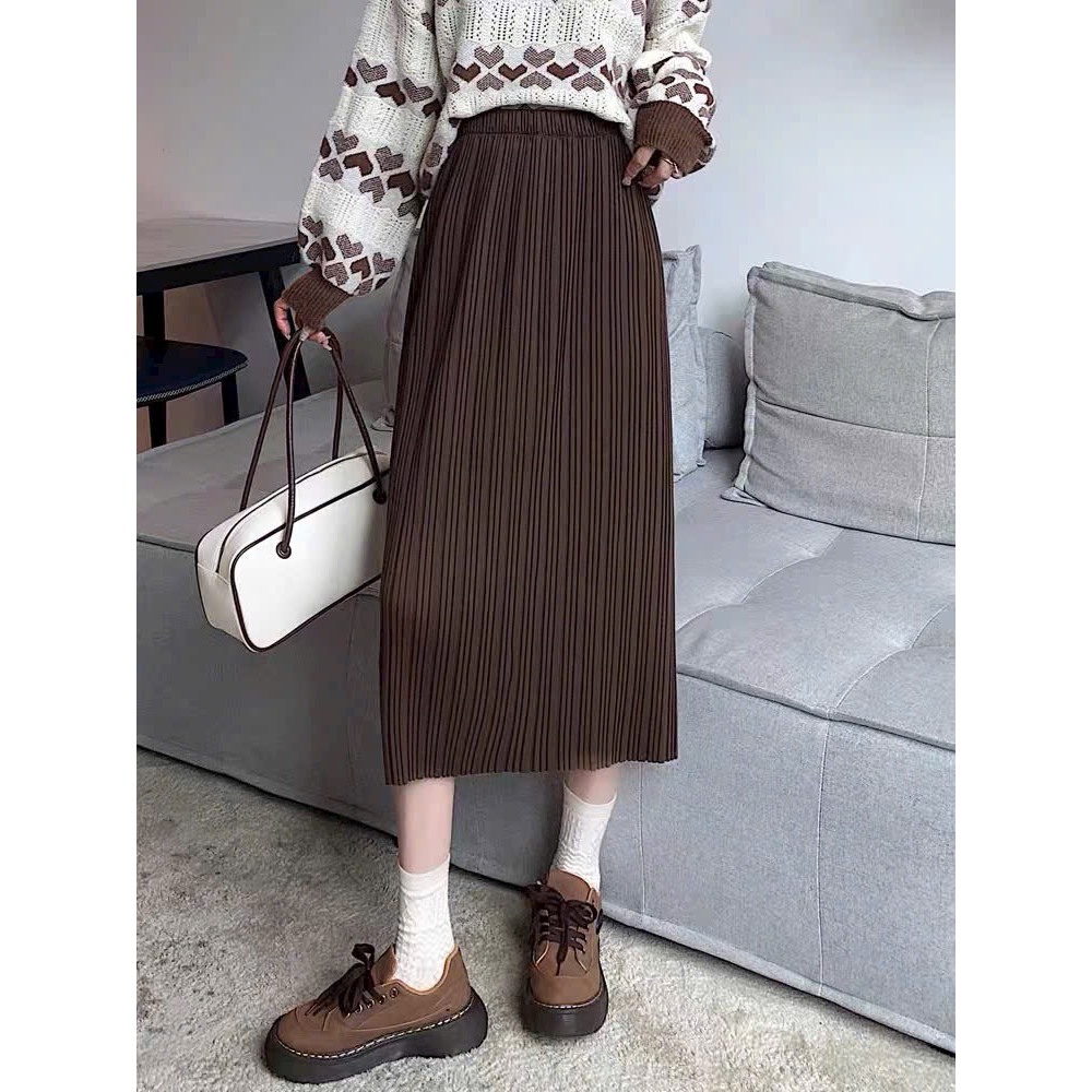 Chân váy nữ, chân váy Midi dáng dài phong cách ulzzang vintage màu trắng kem đen nâu size S M L SKUCV-49C