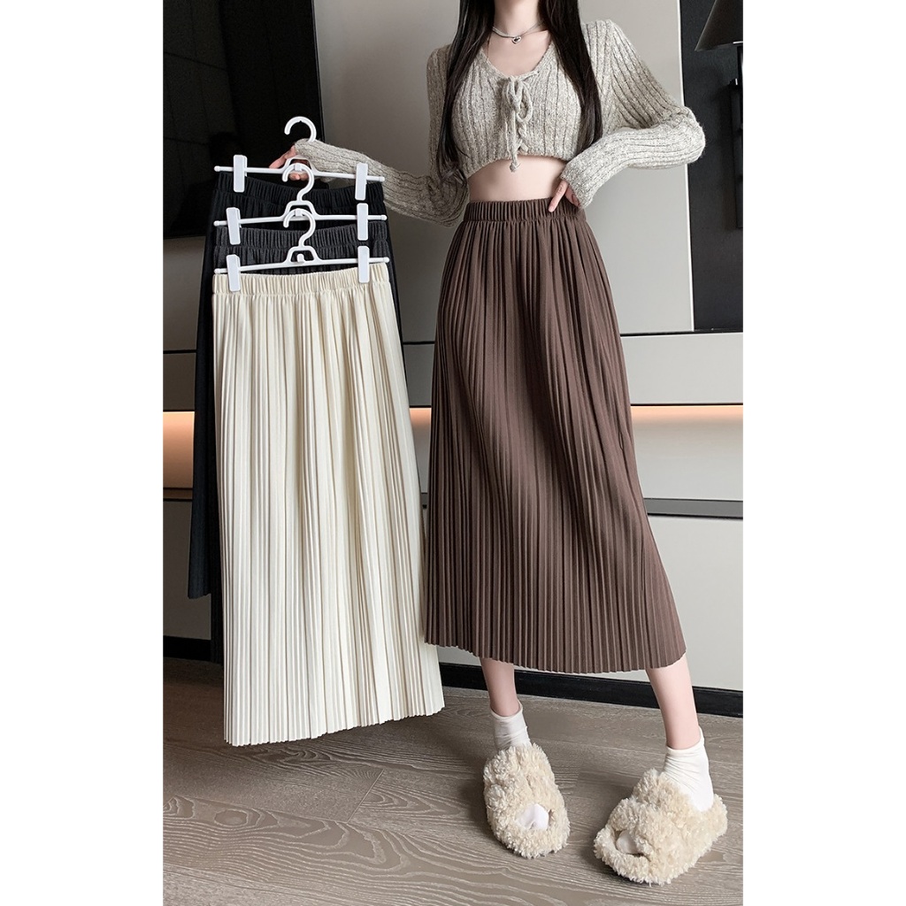 Chân váy nữ, chân váy Midi dáng dài phong cách ulzzang vintage màu trắng kem đen nâu size S M L SKUCV-49C