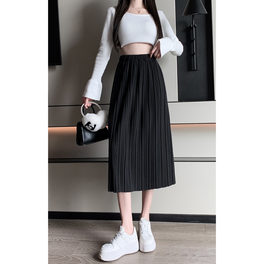 Chân váy nữ, chân váy Midi dáng dài phong cách ulzzang vintage màu trắng kem đen nâu size S M L SKUCV-49C