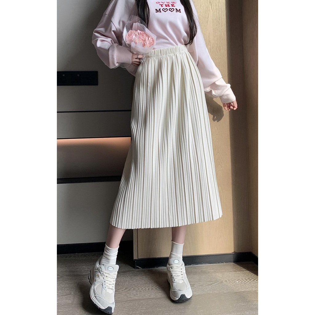 Chân váy nữ, chân váy Midi dáng dài phong cách ulzzang vintage màu trắng kem đen nâu size S M L SKUCV-49C