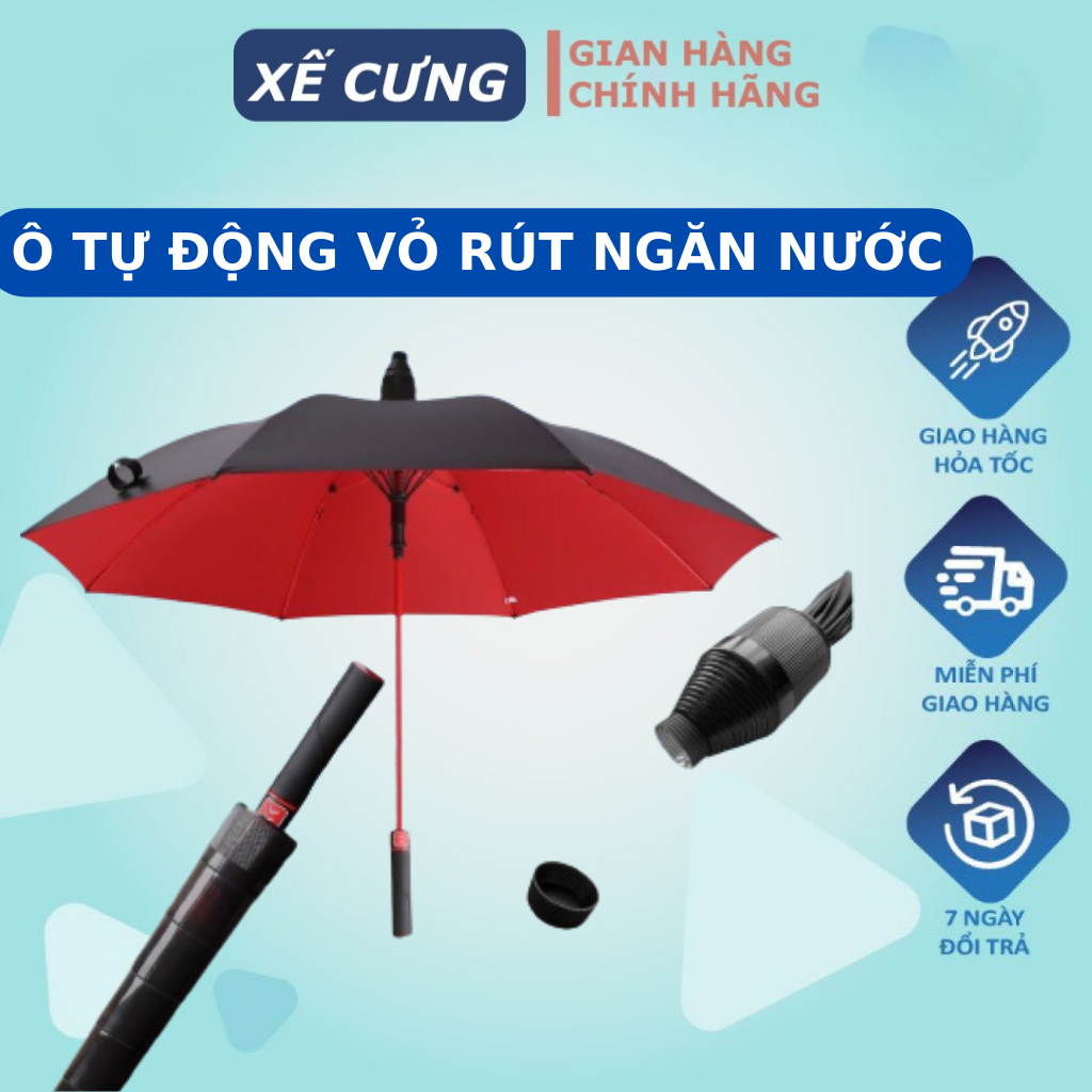 Ô dù che mưa đi nắng ngăn UV cỡ lớn ô dù tự động cán dài có nút bấm và ngăn chứa nước đường kính lớn- BH 12 tháng