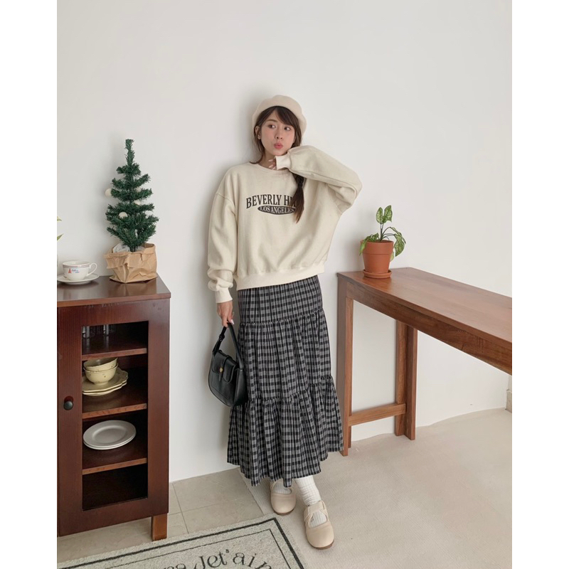 KAYY. Chân váy kẻ dài tầng _ cv2383