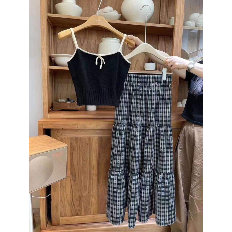 KAYY. Chân váy kẻ dài tầng _ cv2383