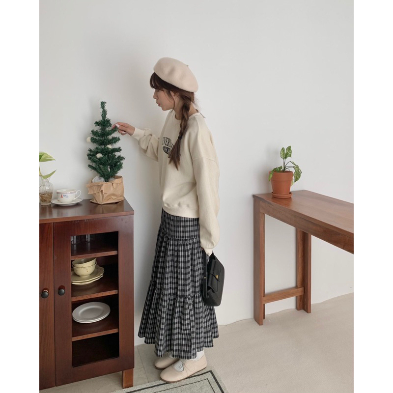 KAYY. Chân váy kẻ dài tầng _ cv2383