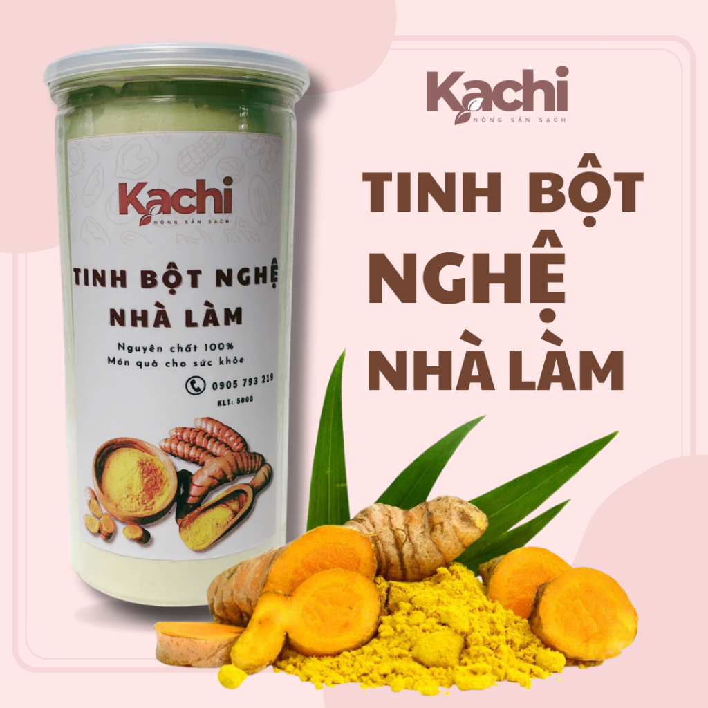 Tinh Bột Nghệ Nguyên Chất KACHI NÔNG SẢN Hộp 500 gram, Tinh Bột Nghệ Trắng Da, Giảm Mụn, Giảm Huyết Áp, Đau Dạ Dày